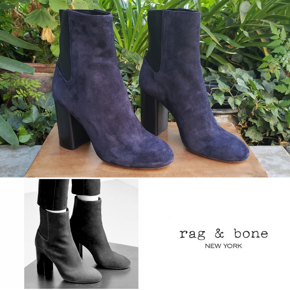 Timeless Chic Navy Italian Suede Rag & Bone Bootie - Picture 1 of 8